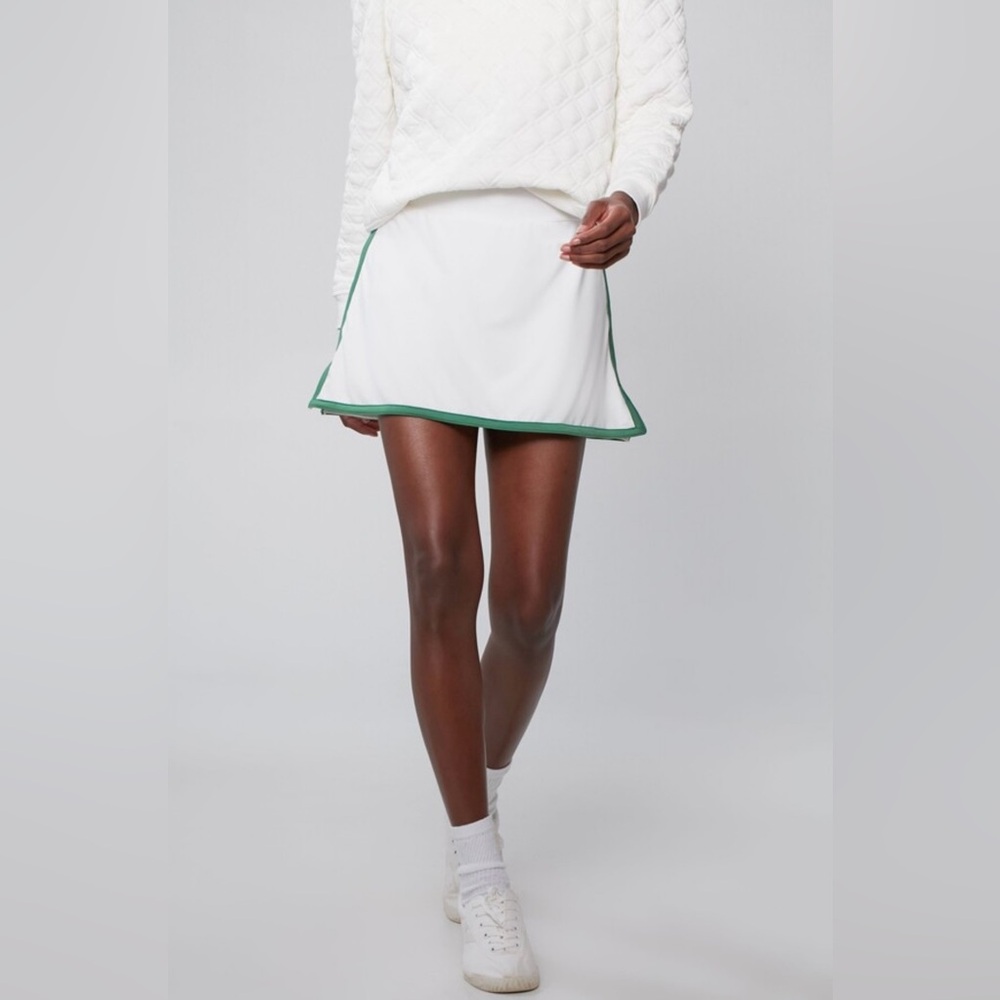 Tuckernuck White Tennis Skirt with Green Trim and Gingham shorts
